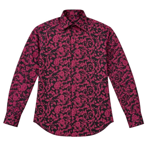 Dress Shirt Regular Fit Paisley Pattern In Black/Fuchsia
