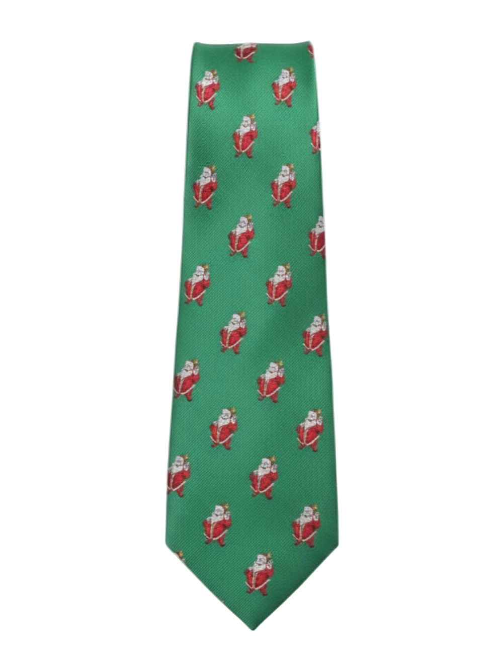 Green tie with Santa Claus pattern on a white background