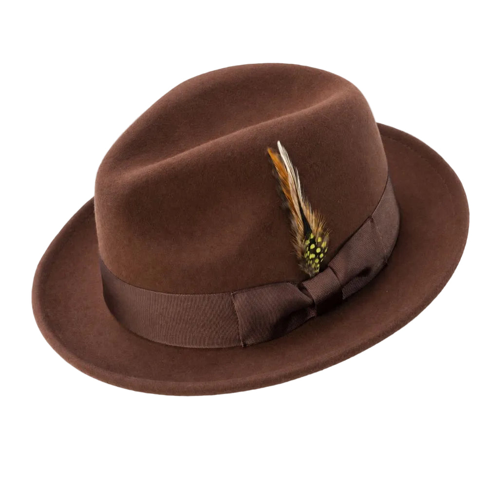 Men's Brown Wool Felt Fedora Hat Snap Brim Crushable