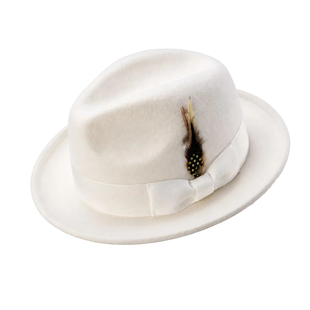 Men's Off White Wool Felt Fedora Hat Snap Brim Crushable