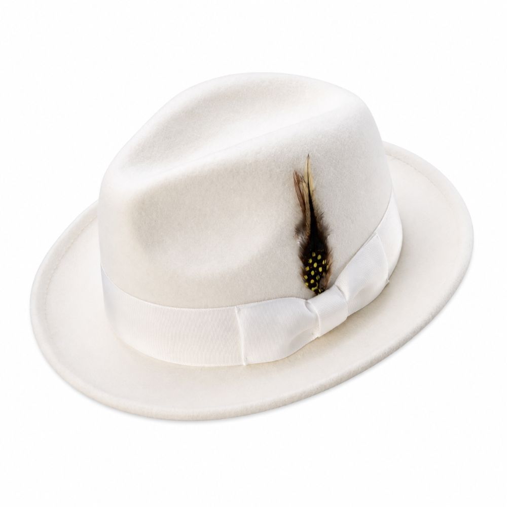 Men's Off White Wool Felt Fedora Hat Snap Brim Crushable