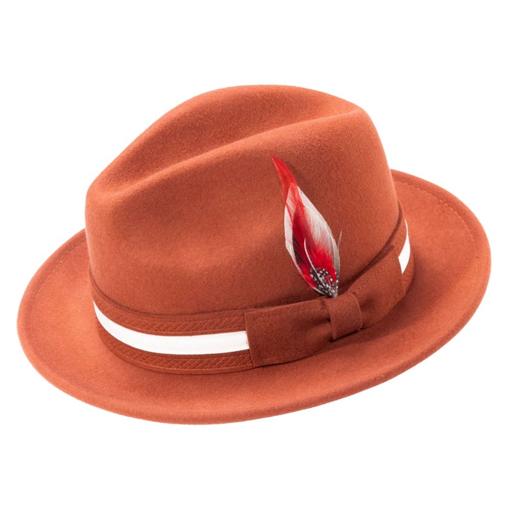 Cognac Wool Felt Fedora with Band and Ribbon