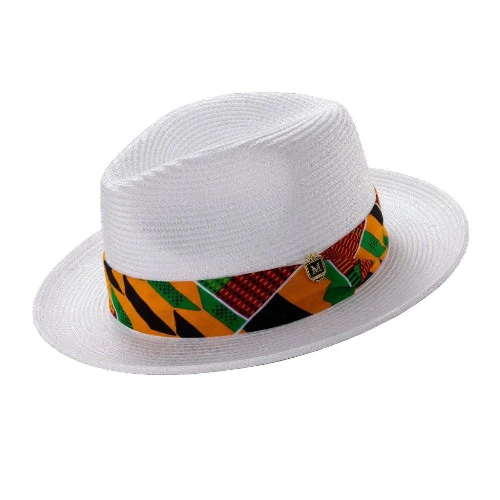 White Braided Fedora Geometric Pattern Band