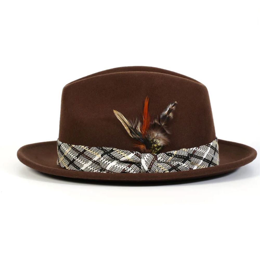 Montique solid Brown Wool Felt Fedora Hat 2½ Brim.