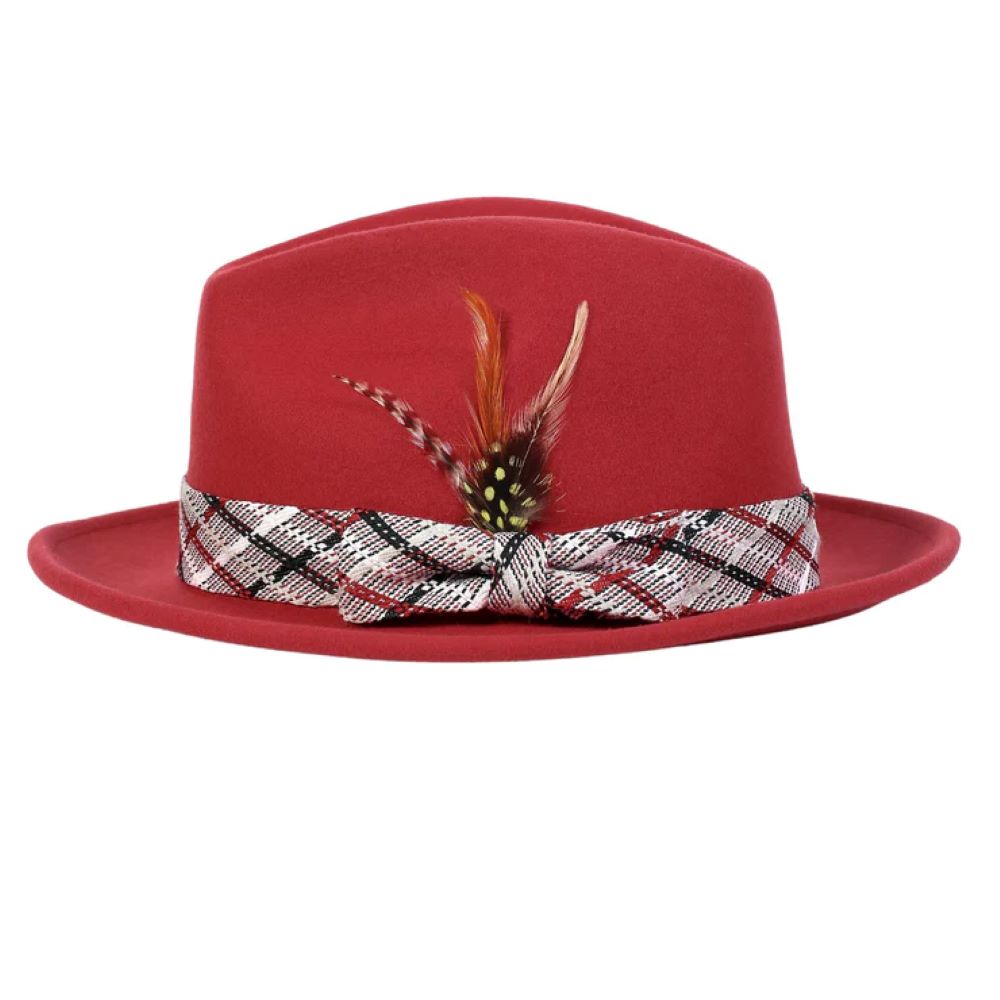 Solid Burgundy Wool Felt Fedora Hat with a 2½ inch brim.