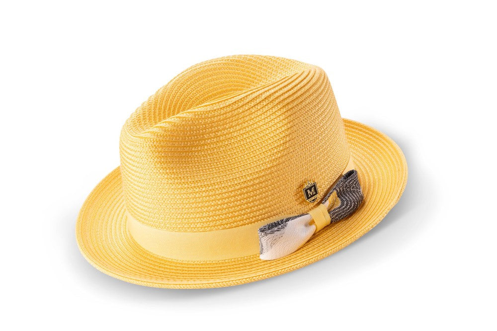 Canary Fedora Hat with Wave Pattern Ribbon Band