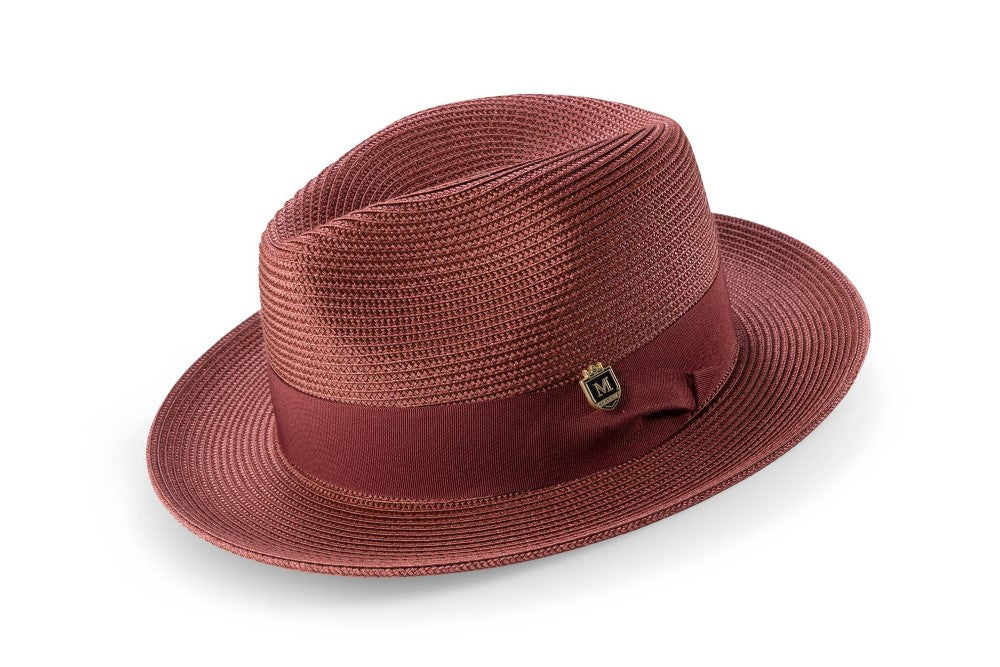 Burgundy Braided Wide Brim Pinch Fedora Matching Grosgrain Ribbon