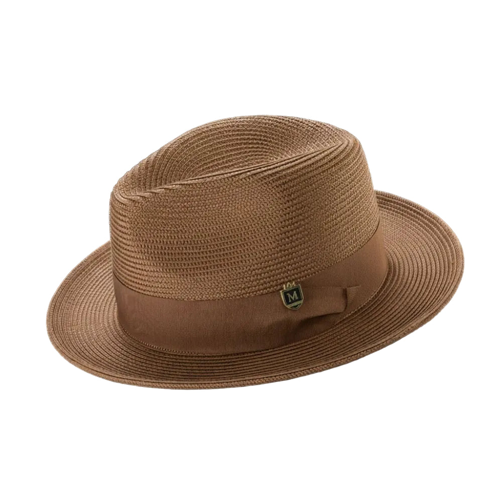 Cappuccino Braided Wide Brim Pinch Fedora Matching Grosgrain Ribbon
