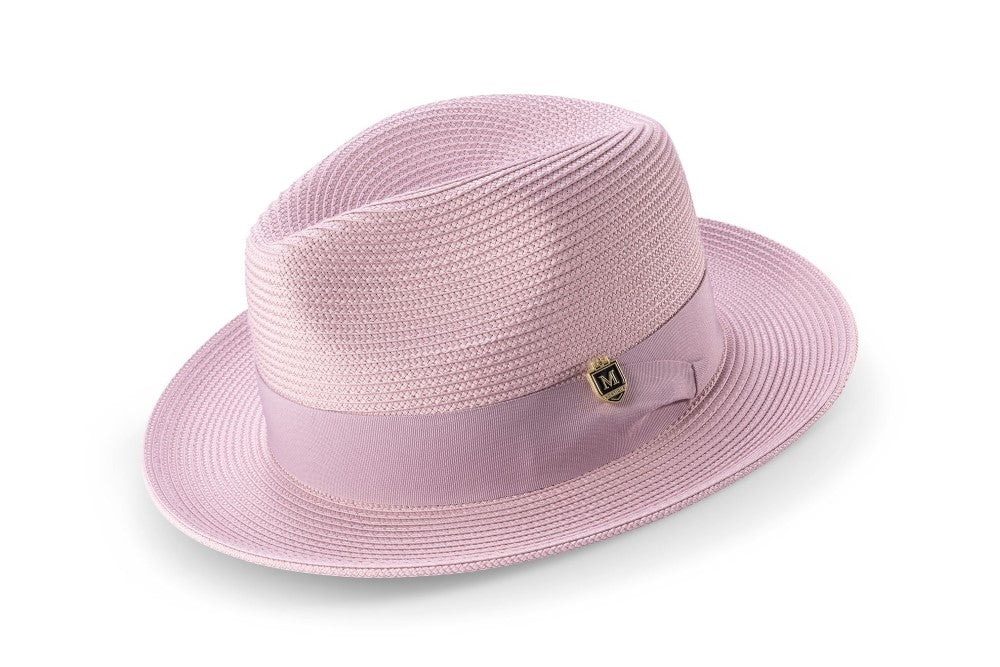 Mauve Braided Wide Brim Pinch Fedora Matching Grosgrain Ribbon