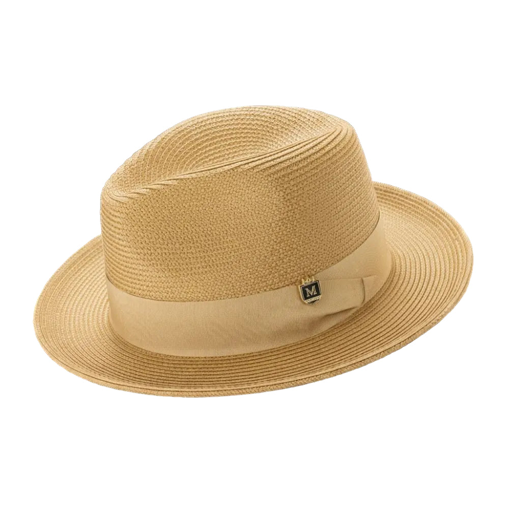 Mustard Braided Wide Brim Pinch Fedora Matching Grosgrain Ribbon