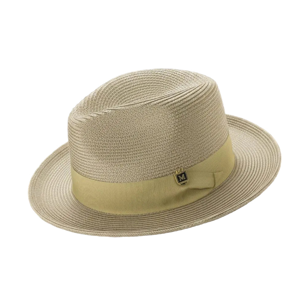 Olive Braided Wide Brim Pinch Fedora Matching Grosgrain Ribbon