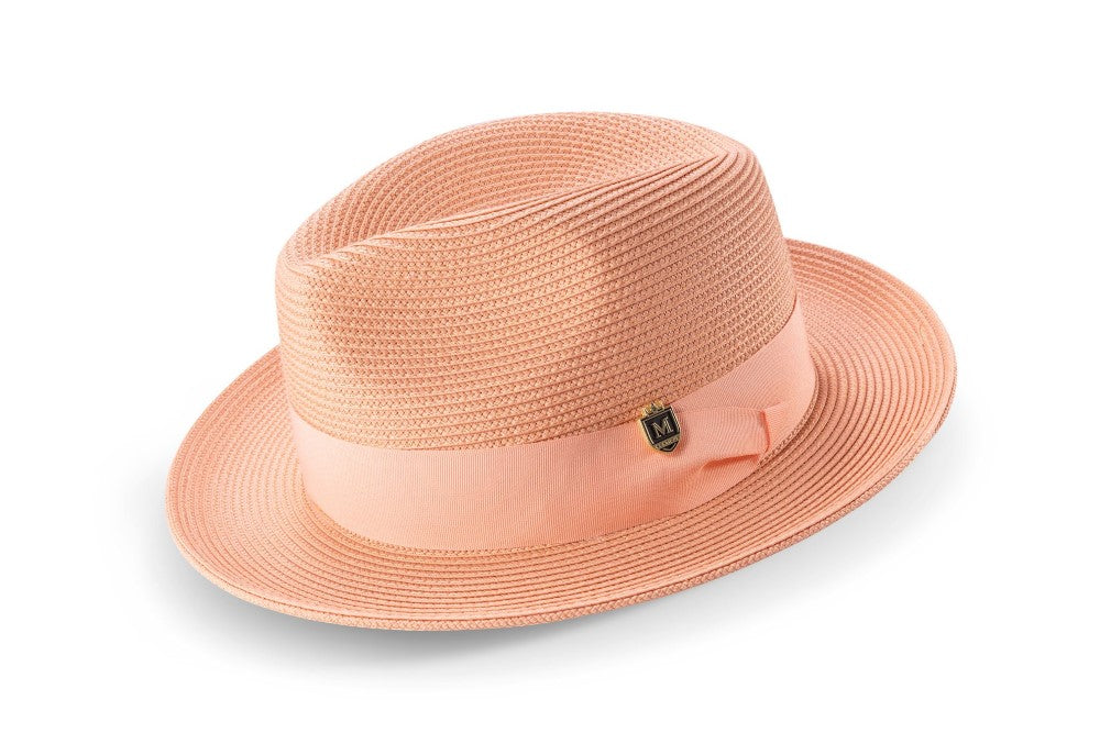 Peach Braided Wide Brim Pinch Fedora Matching Grosgrain Ribbon