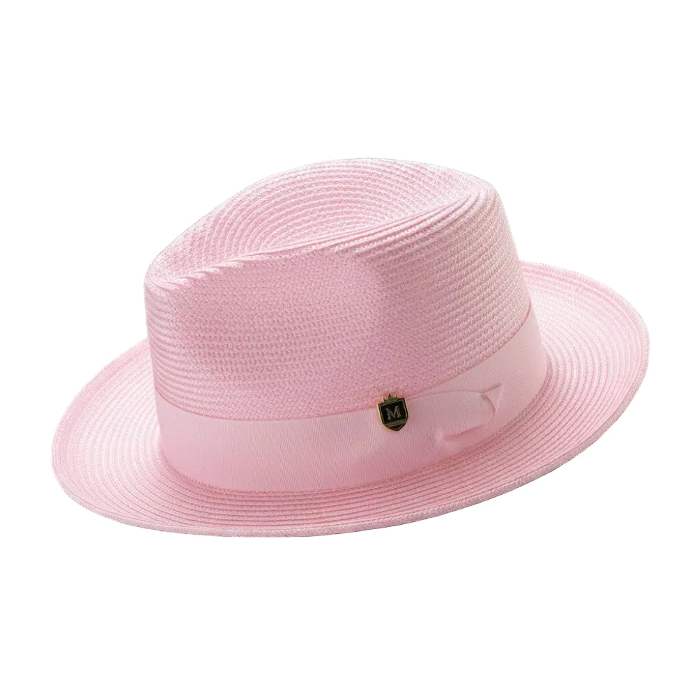 Pink Braided Wide Brim Pinch Fedora Matching Grosgrain Ribbon