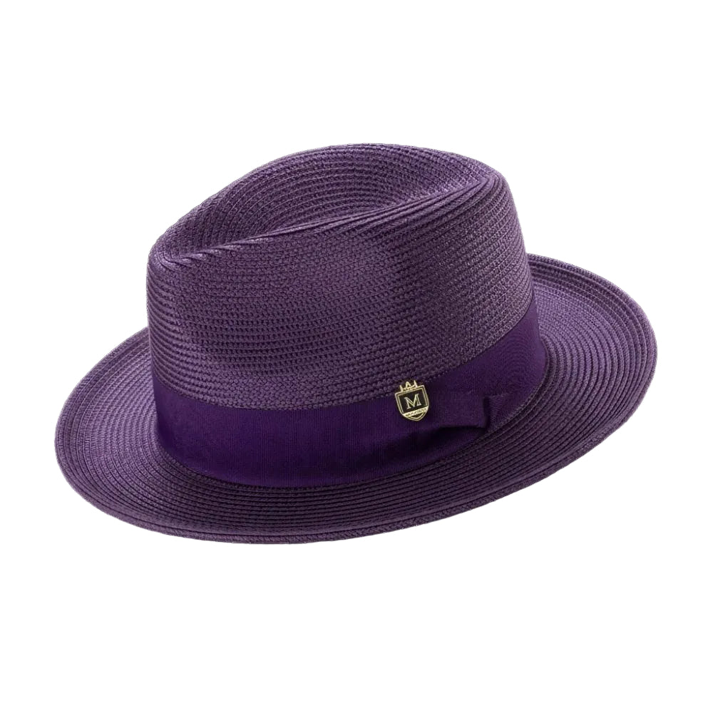 Purple Braided Wide Brim Pinch Fedora Matching Grosgrain Ribbon