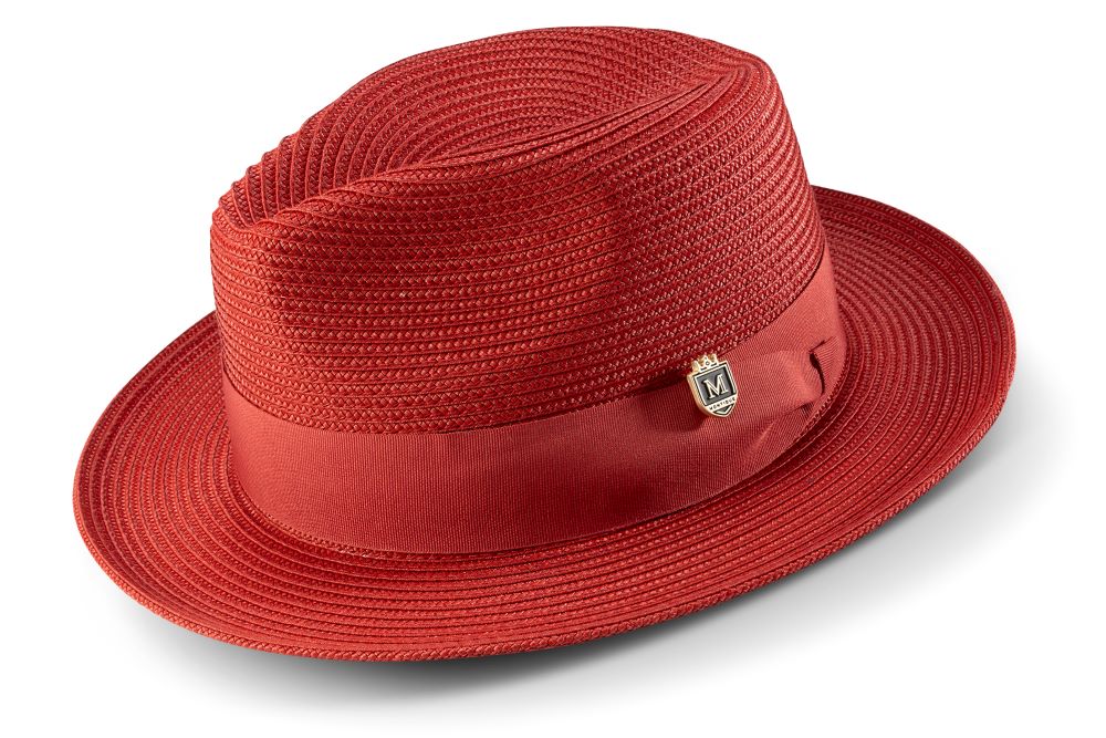 Cinta de grosgrain a juego con sombrero Fedora de ala ancha trenzada carmesí