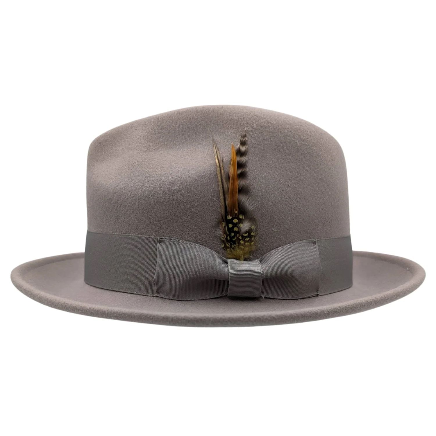Wool Felt Fedora Pinch Front with Feather Accent in Ash Gray