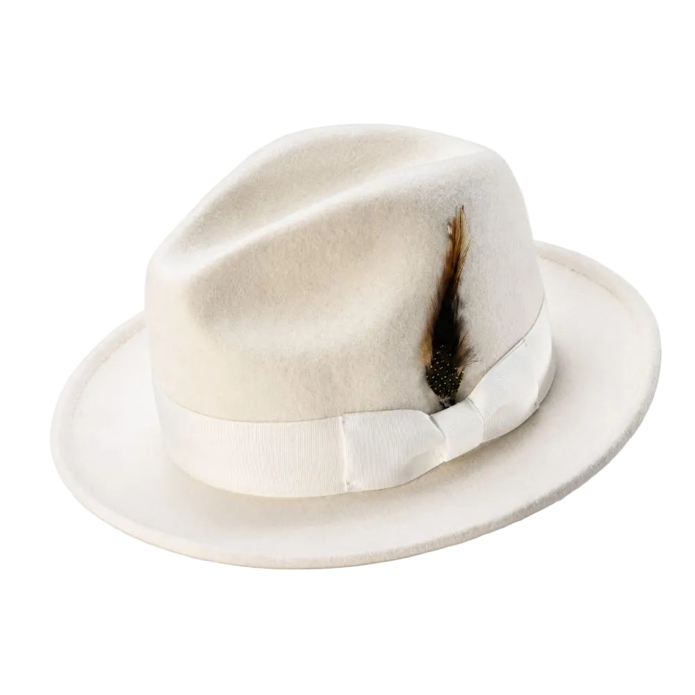 Wool Felt Wide Brim Pinch Crown Fedora - Off White