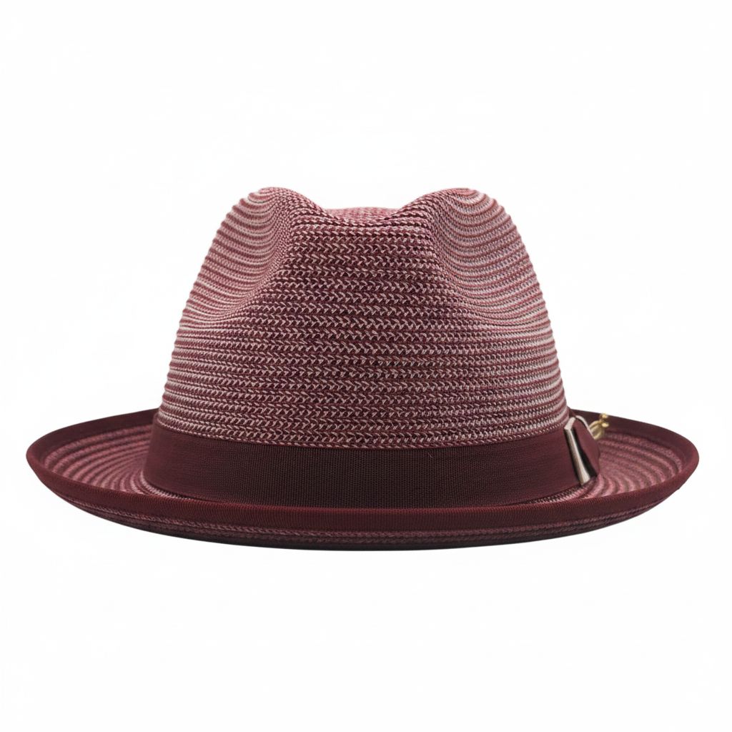 Burgundy Men's Two-Tone Braided Pinch Fedora with Grosgrain Ribbon