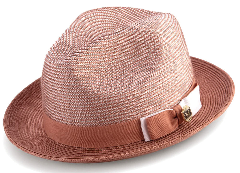 Cognac Men's Two Tone Braided Pinch Fedora with Grosgrain Ribbon