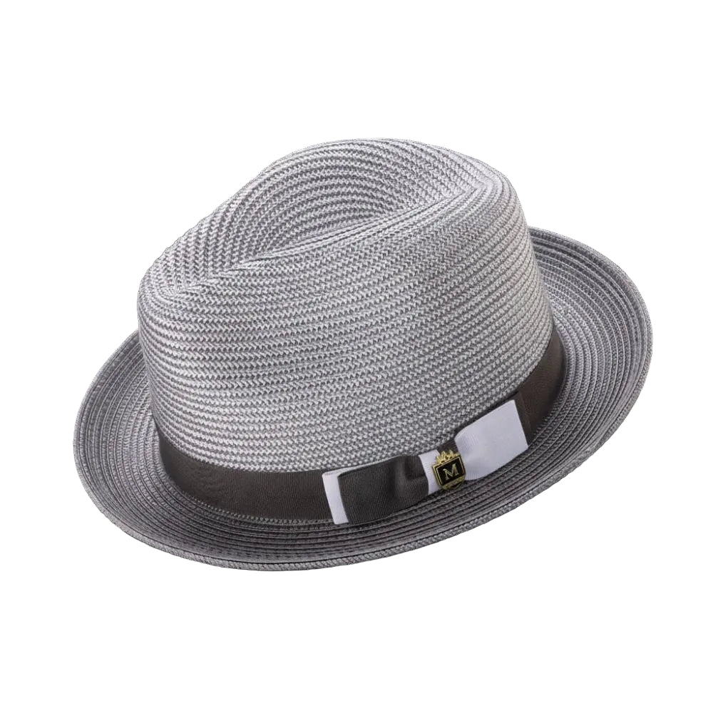 Gray Men's Two Tone Braided Pinch Fedora with Grosgrain Ribbon