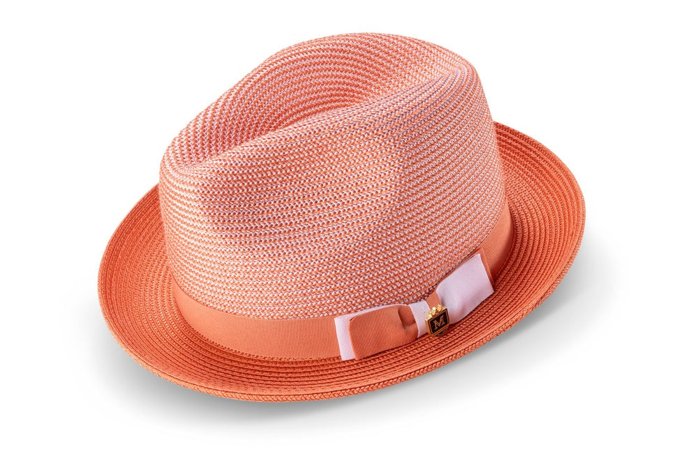 Salmon Men's Two Tone Braided Pinch Fedora with Grosgrain Ribbon