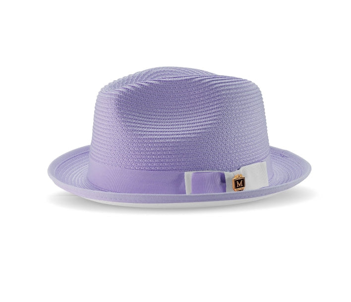 Two Tone Ribbon Stingy Brim Pinch Braided Fedora - Gunmental with White Bottom