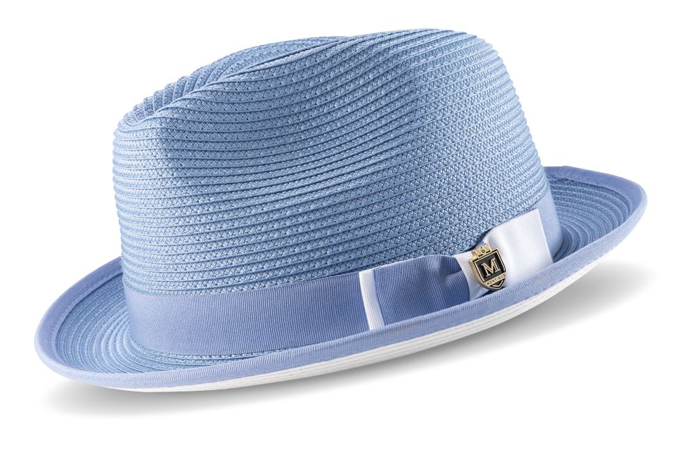 Fedora tressé à bord avare à ruban bicolore - Chambray avec fond blanc