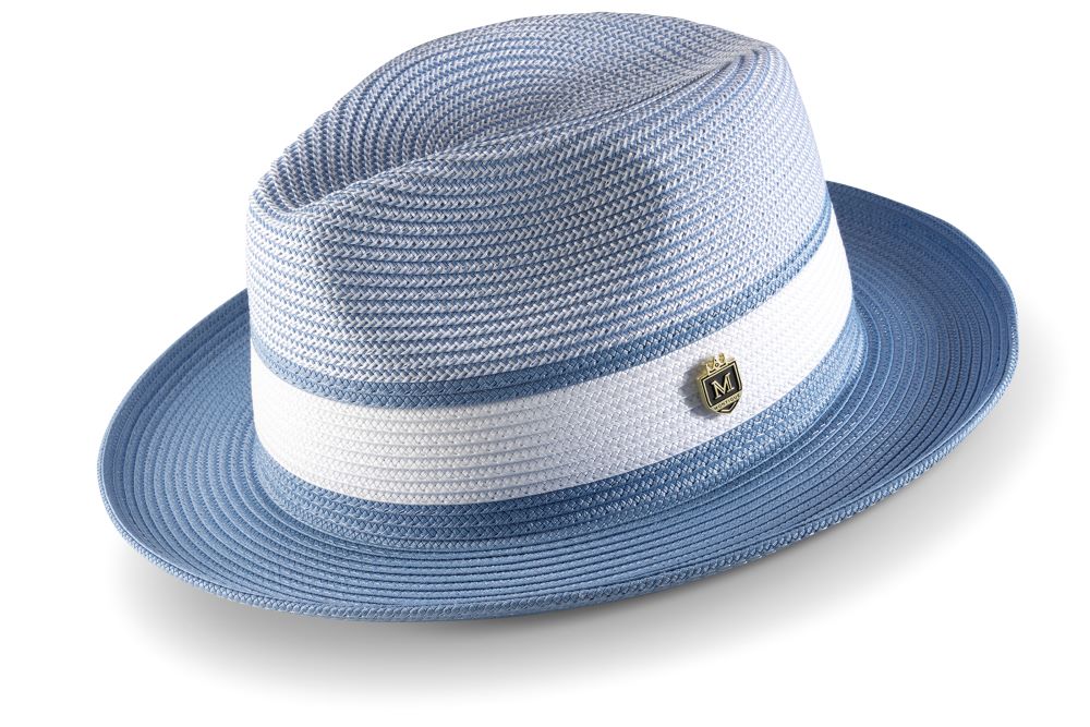 Fedora Pinch trenzado de dos tonos de cambray con cinta blanca