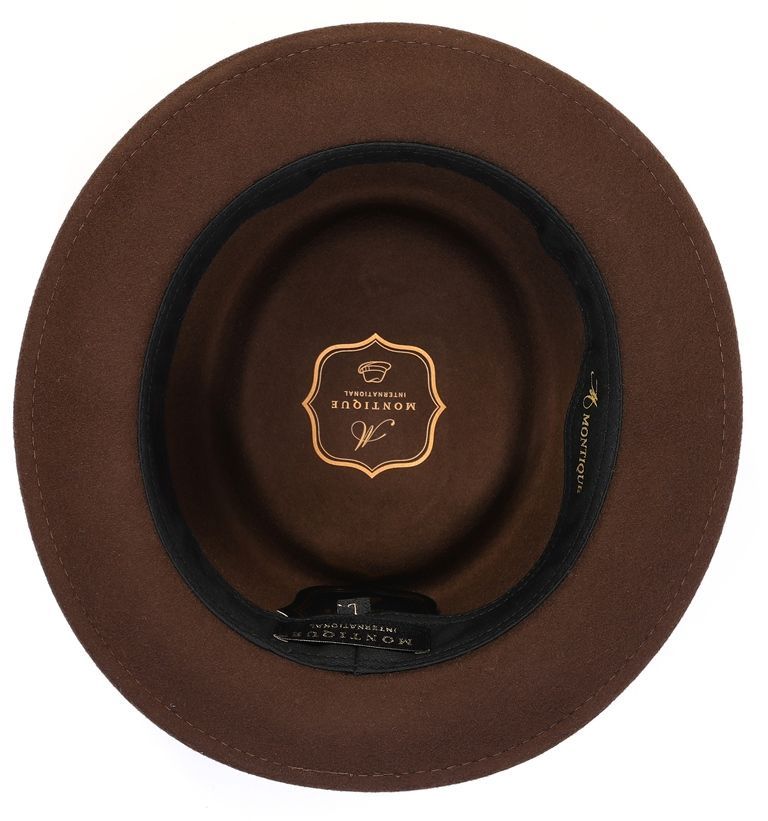 Brown Pork Pie Fedora with Feather Accents