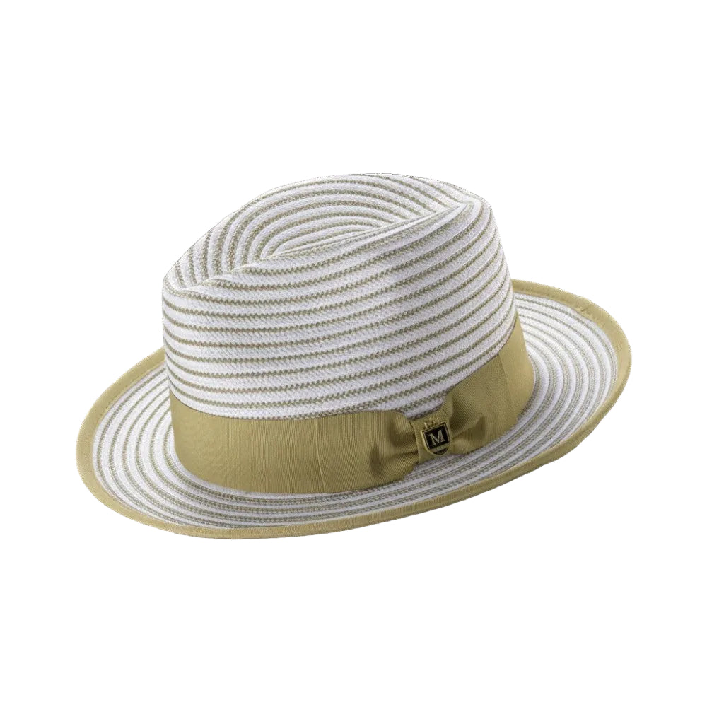 Men's Striped Braided Fedora With Solid Ribbon - Olive/White