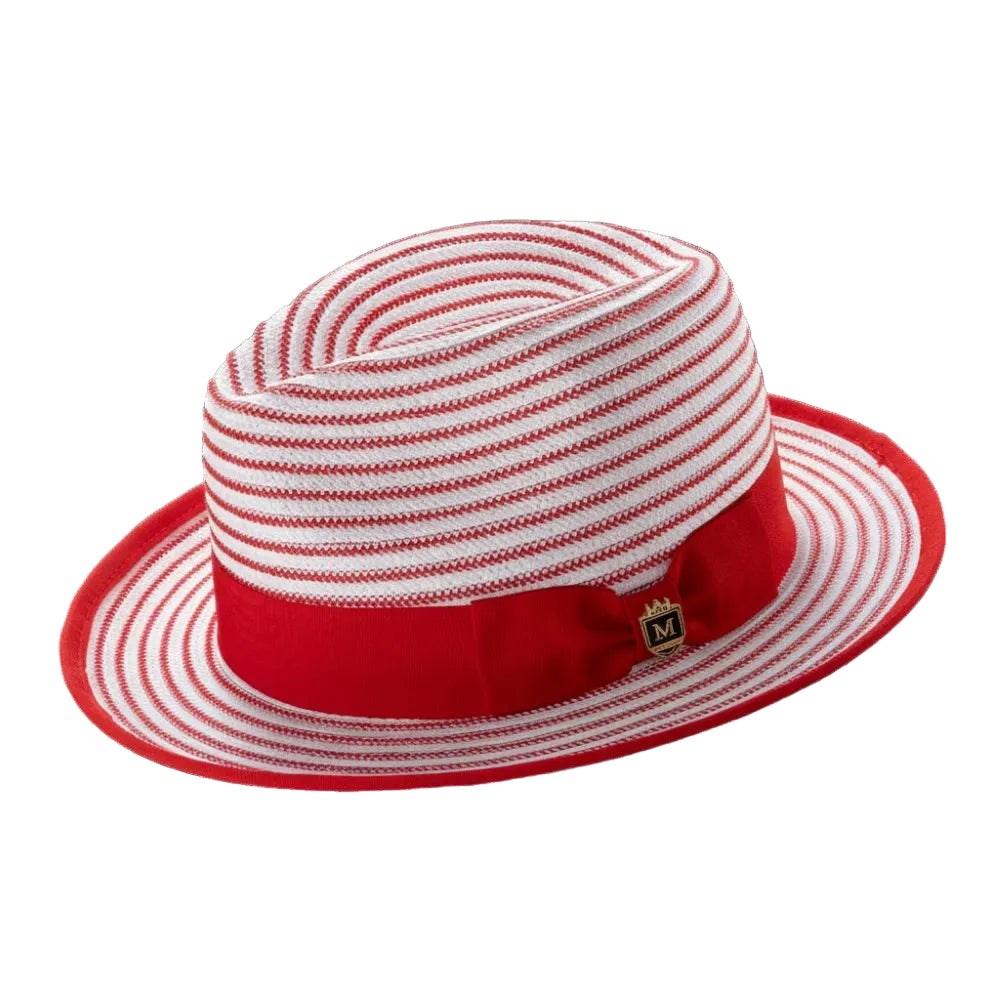 Men's Striped Braided Fedora With Solid Ribbon - Red/White