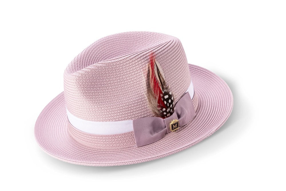 Men's Mauve Solid Braided Fedora With White Ribbon