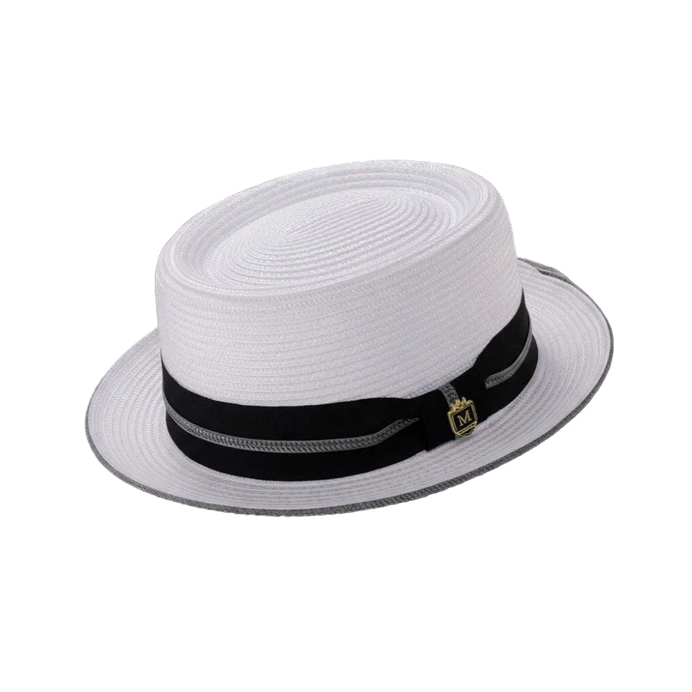 Men's White Pork Pie Style Braided Hat