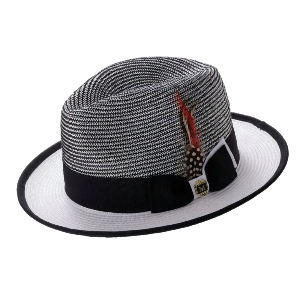 Men’s Two-Tone Braided Fedora Hat With Ribbon - Black/White