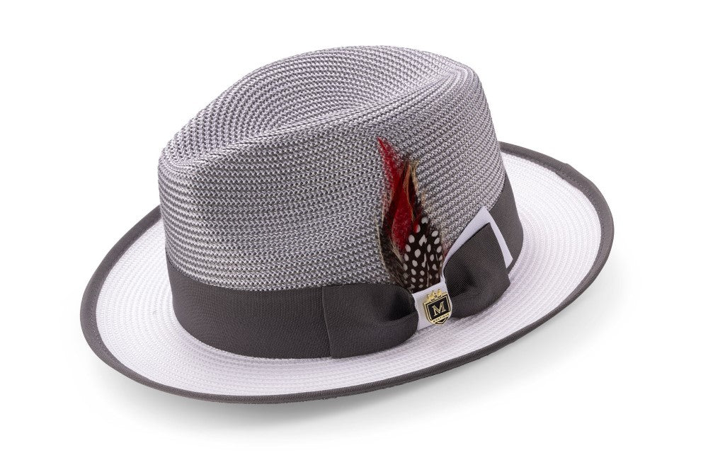 Men’s Two-Tone Fedora Hat With Ribbon Gray/White