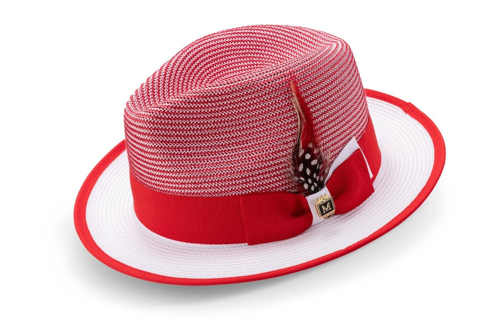 Men’s Two-Tone Fedora Hat With Ribbon Red/White