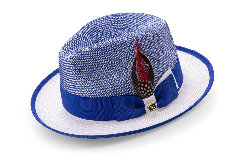 Men’s Two-Tone Fedora Hat With Ribbon Royal/White