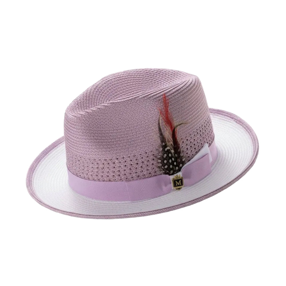 Men’s Two-Tone Braided Fedora Hat Blush/White