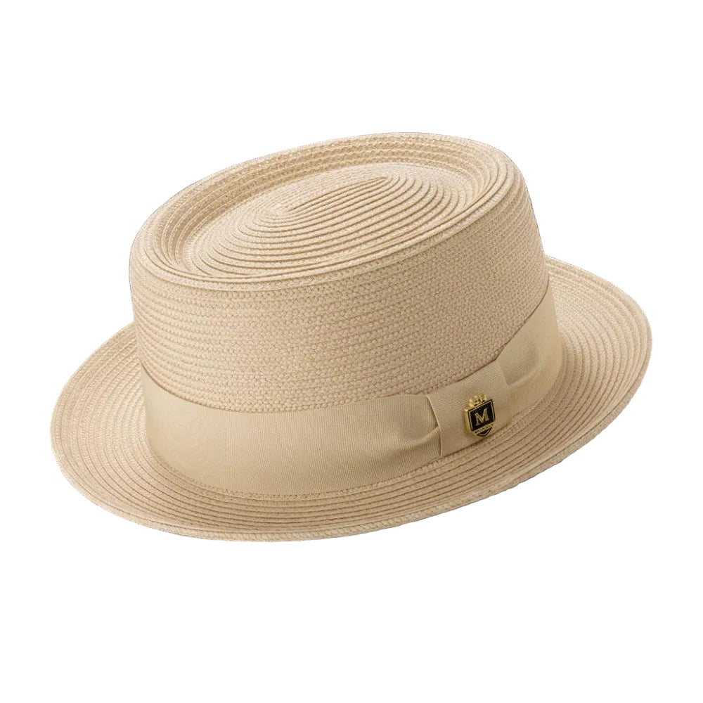 Men's Braided Hat Pork Pie Style in Beige