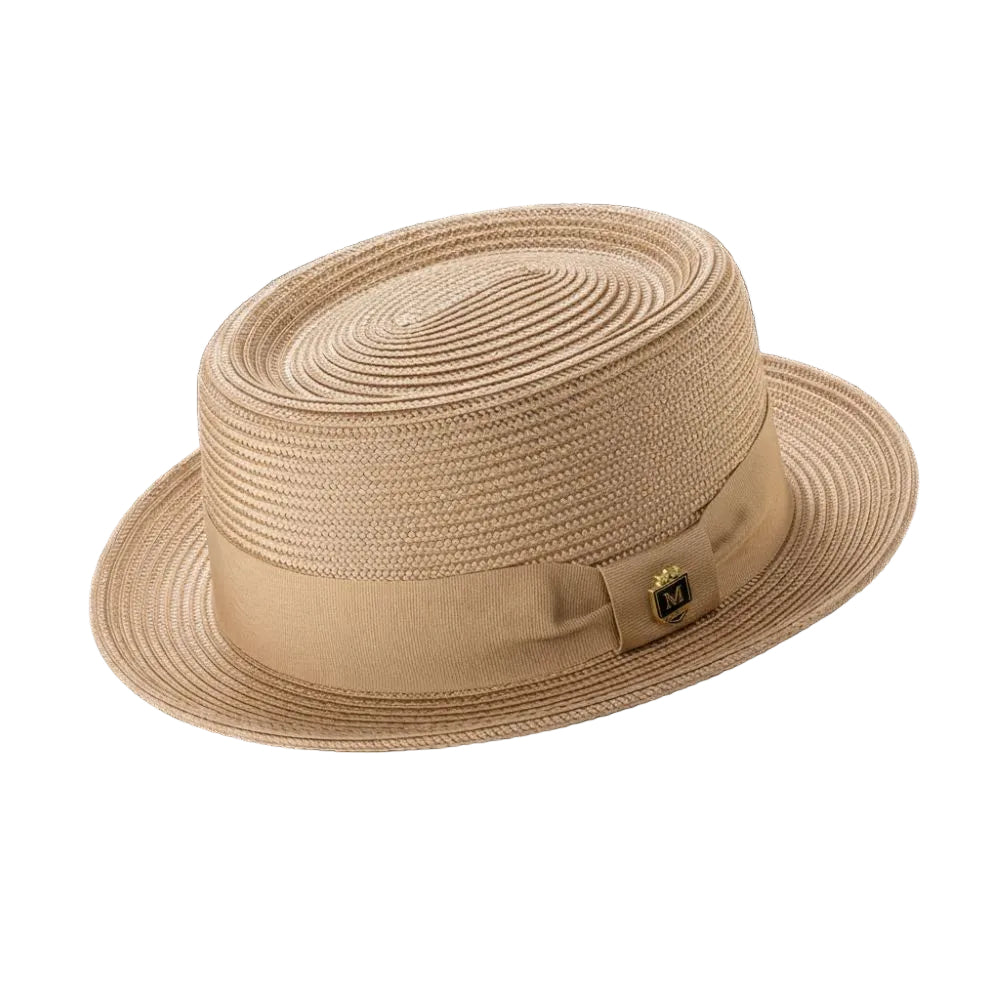 Men's Braided Hat Pork Pie Style in Camel