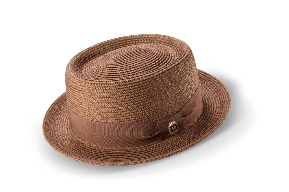 Montique Men's Braided Pork Pie Style Hat in solid Cappuccino color.