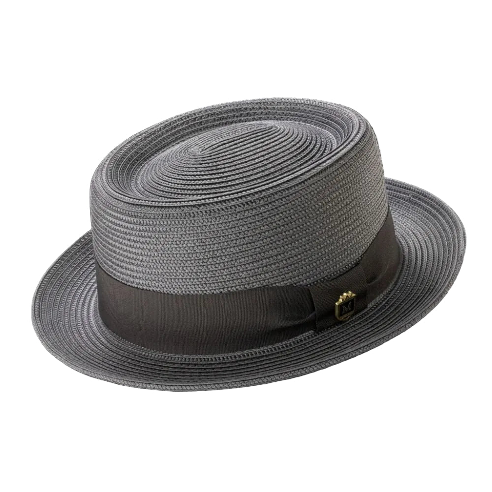 Men's Braided Hat Pork Pie Style in Gray