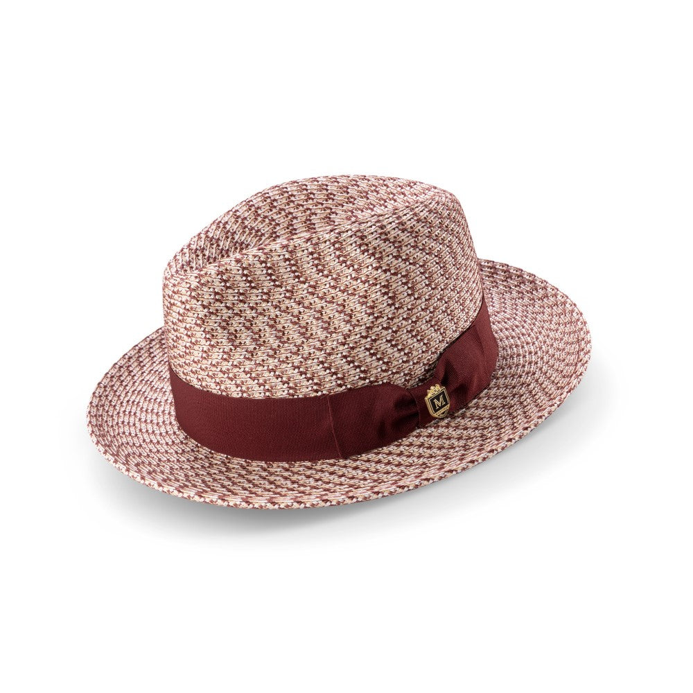Men’s Burgundy Woven Textured Patterned Fedora Hat