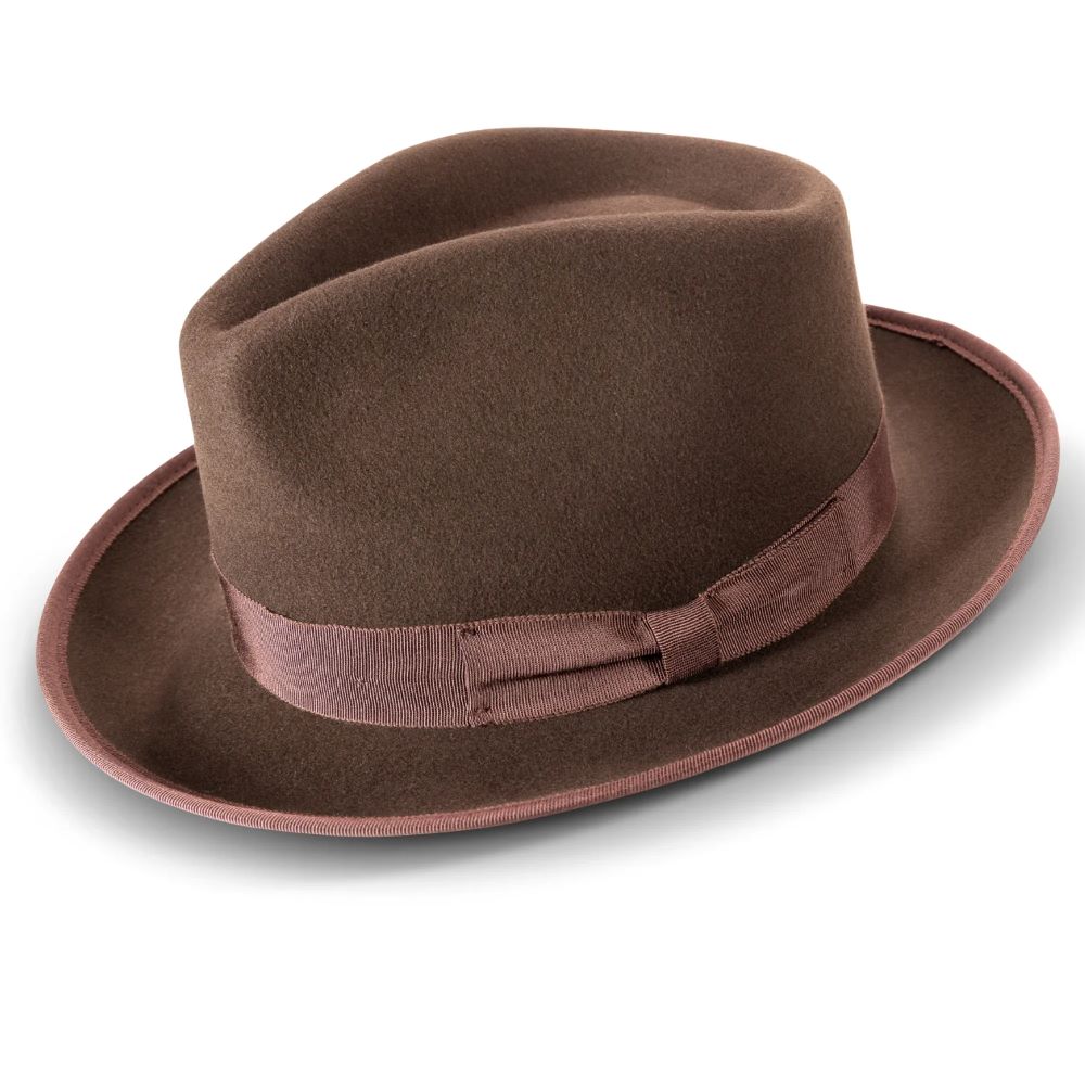 Brown 2 ½" Wide Wool Felt Fedora with Ribbon