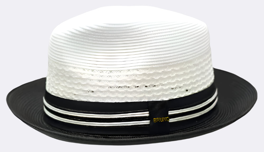 Hollywood Collection - Men's Two-Tone Braided Fedora Snap Brim Hat White/Black