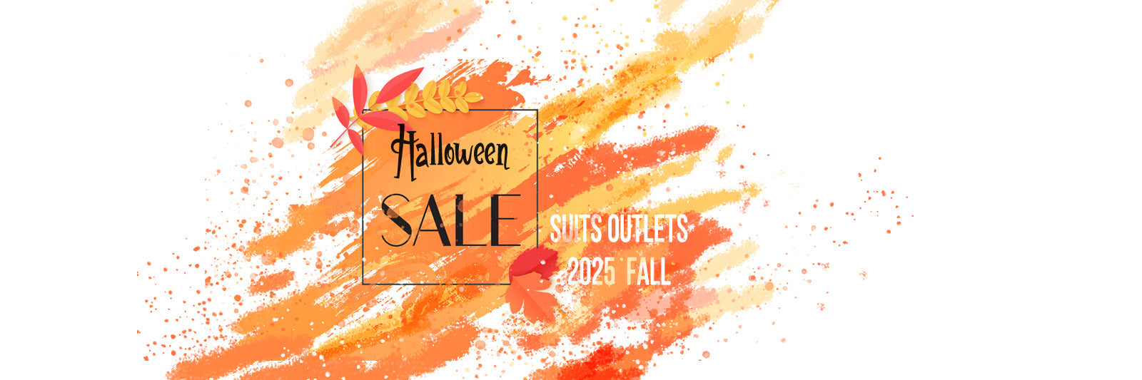 Halloween sale banner with orange and red abstract design on a white background