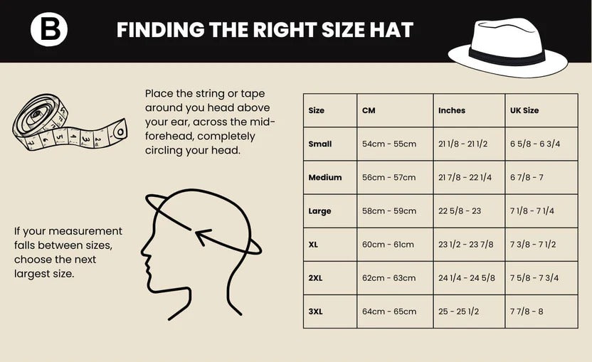 Guide on finding the right size hat with measurements and chart