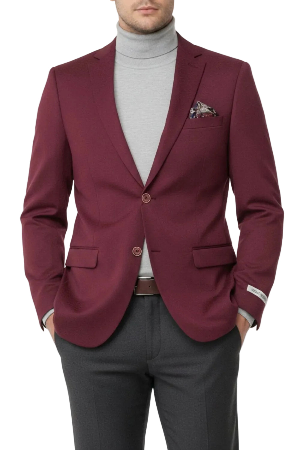 Burgundy Hybrid Fit Single Breasted Notch Lapel Jacket