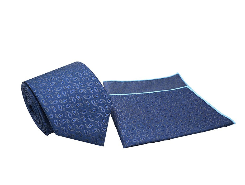 Blue Paisley Design Men's Tie and Pocket Square Set