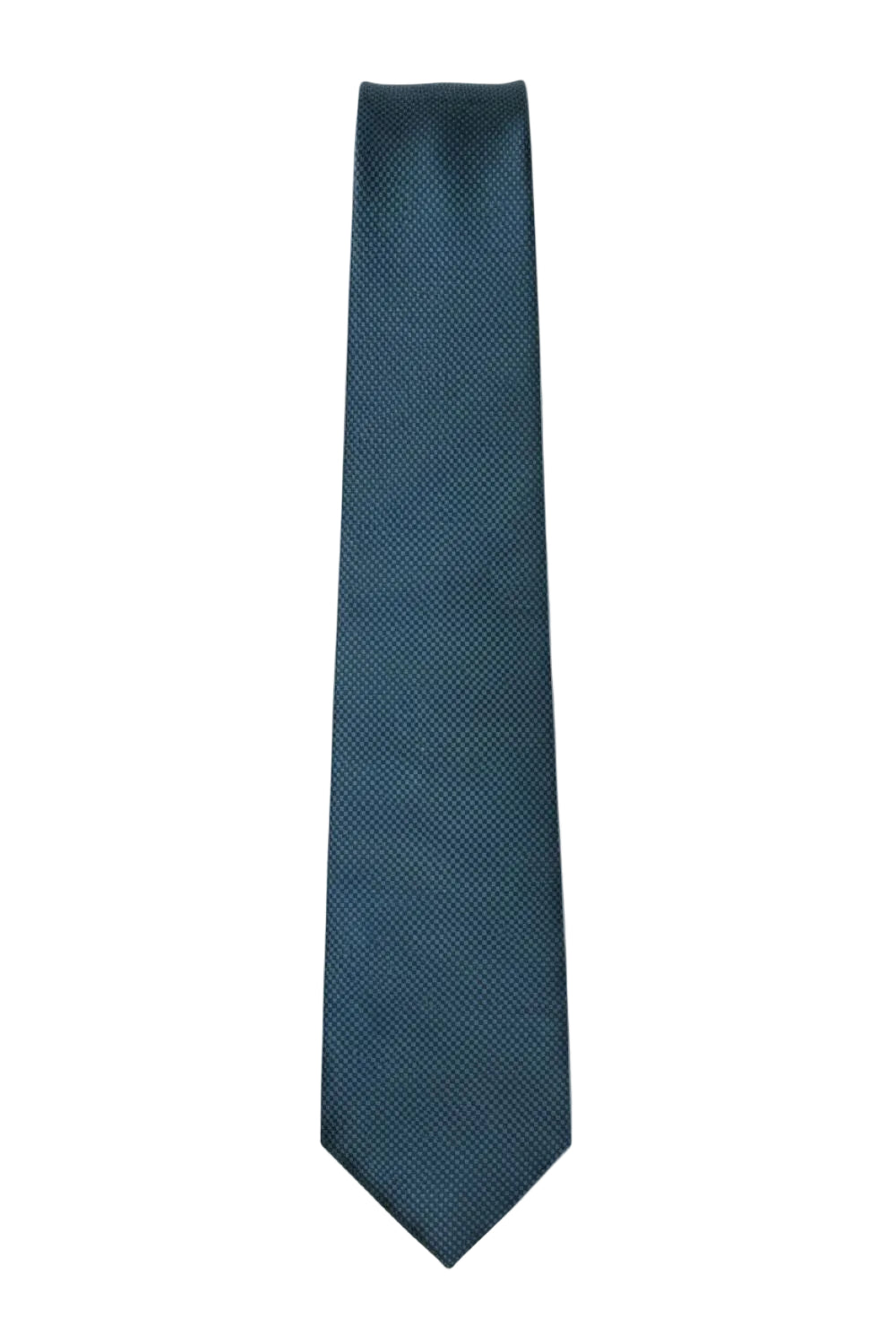 Dark Green textured tie laid flat and straight against a clean white background